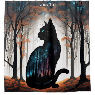 Fantasy Cute Vivid Black Cat Forest Shower Curtain