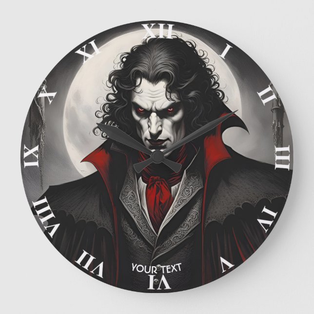 Fantasy Cute Vivid Black White Gothic Large Clock (Front)