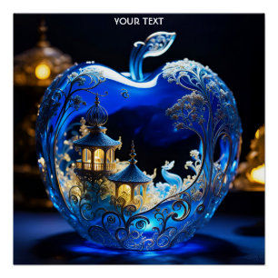 Fantasy Cute Vivid Blue Glass Apple Poster