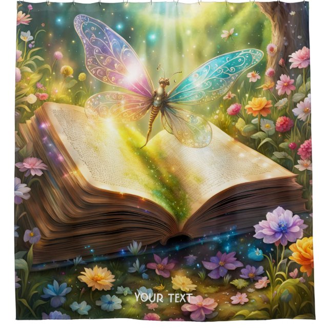 Fantasy Cute Vivid Butterfly Book Forest Shower Curtain (Front)