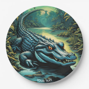 Fantasy Cute Vivid Cartoon Alligator Forest Paper Plate
