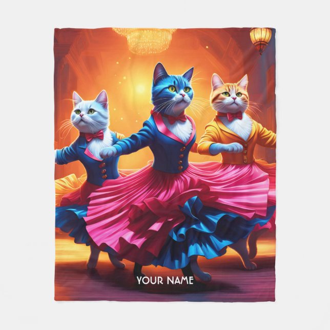 Fantasy Cute Vivid Cats Dancing Cancan Fleece Blanket (Front)
