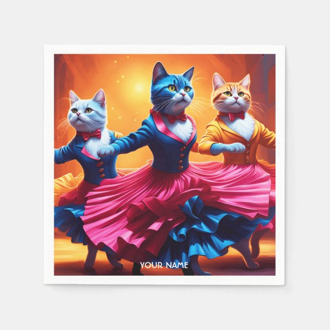 Fantasy Cute Vivid Cats Dancing Cancan Napkin (Front)