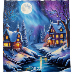 Fantasy Cute Vivid Christmas Winter Night Shower Curtain