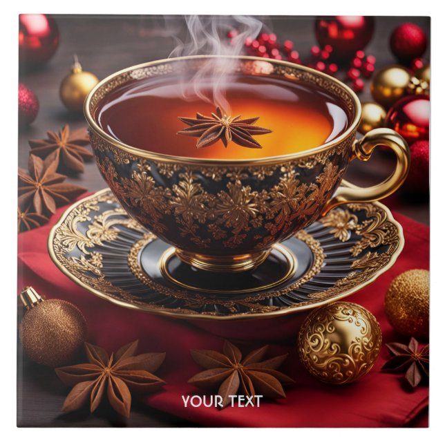 Fantasy Cute Vivid Cup Tea Christmas Ceramic Tile (Front)