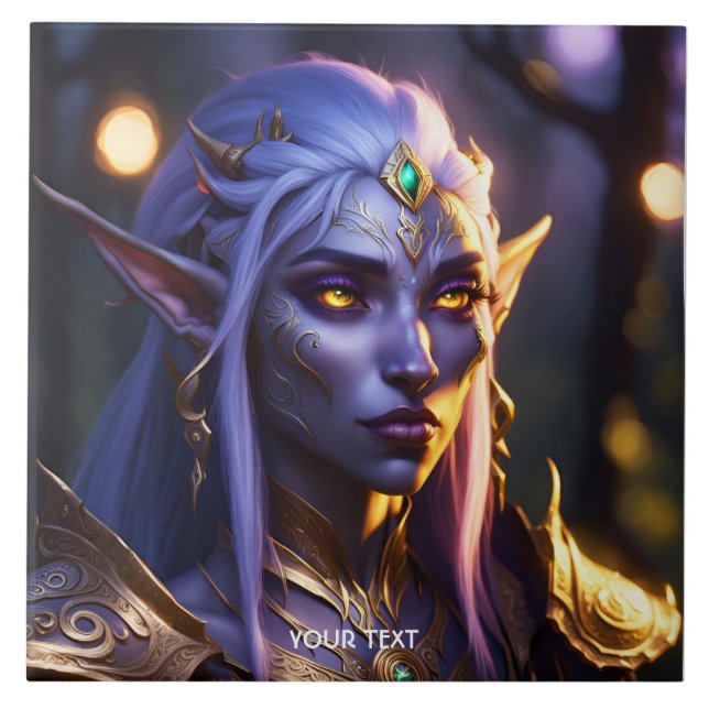 Fantasy Cute Vivid Dark Purple Portrait Ceramic Tile (Front)