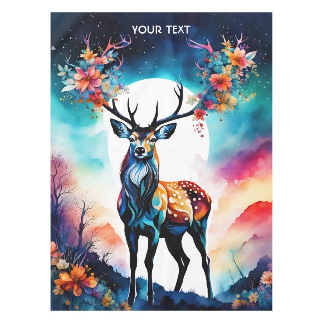 Fantasy Cute Vivid Deer Cubist Style Tablecloth (Front)