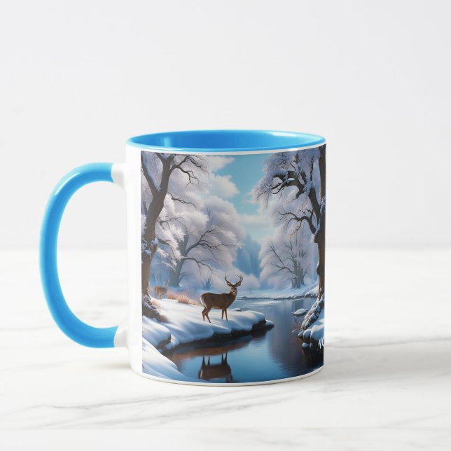 Fantasy Cute Vivid Deer Winter River Mug (Left)
