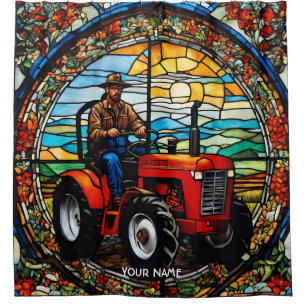Fantasy Cute Vivid Farmer In Tractor Shower Curtain