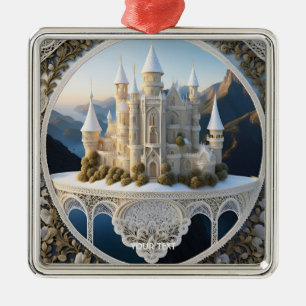 Fantasy Cute Vivid Filigree White Castle Metal Ornament