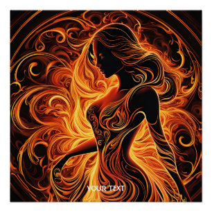 Fantasy Cute Vivid Fire Girl Flames Poster