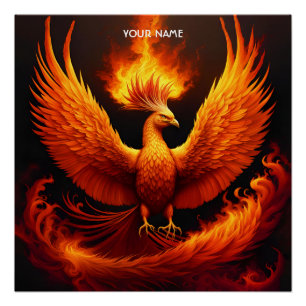 Fantasy Cute Vivid Flames Phoenix Bird Poster