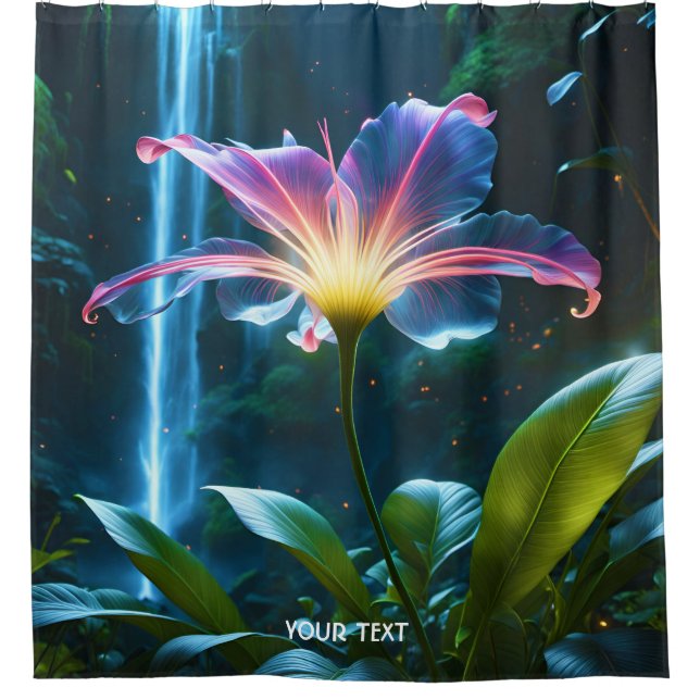Fantasy Cute Vivid Flower Waterfall Forest Shower Curtain (Front)