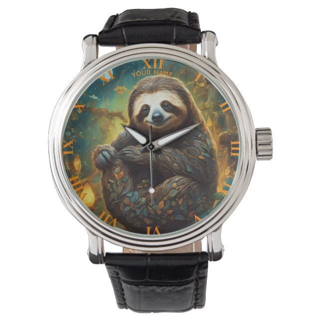 Fantasy Cute Vivid Flowers Majestic Sloth Watch (Front)