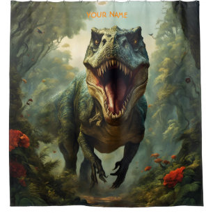 Fantasy Cute Vivid Flowers Majestic T-Rex Shower Curtain