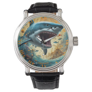 Fantasy Cute Vivid Flowers Shark Wave Watch