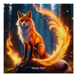 Fantasy Cute Vivid Fox Fire Forest Poster