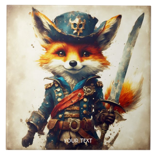 Fantasy Cute Vivid Fox Pirate Cartoon Ceramic Tile (Front)