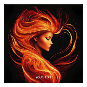 Fantasy Cute Vivid Girl Fire Flames Poster
