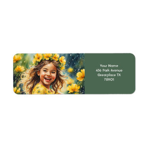 Fantasy Cute Vivid Girl Flowers Rain Return Address Label