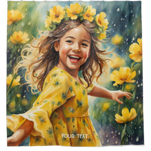Fantasy Cute Vivid Girl Flowers Rain Shower Curtain