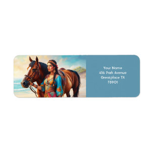 Fantasy Cute Vivid Girl Horse Sea Return Address Label