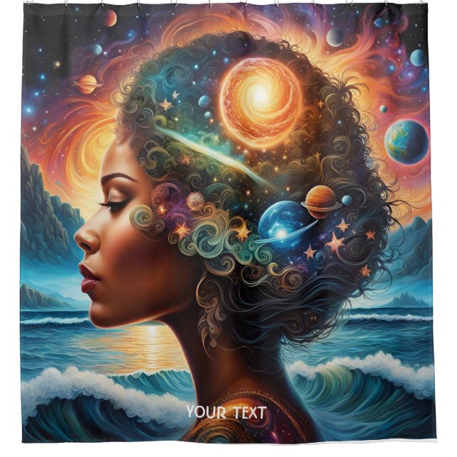 Fantasy Cute Vivid Girl Space Beach Shower Curtain (Front)