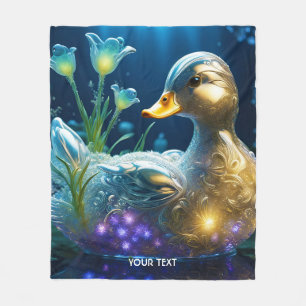 Fantasy Cute Vivid Glass Duck Flowers Fleece Blanket