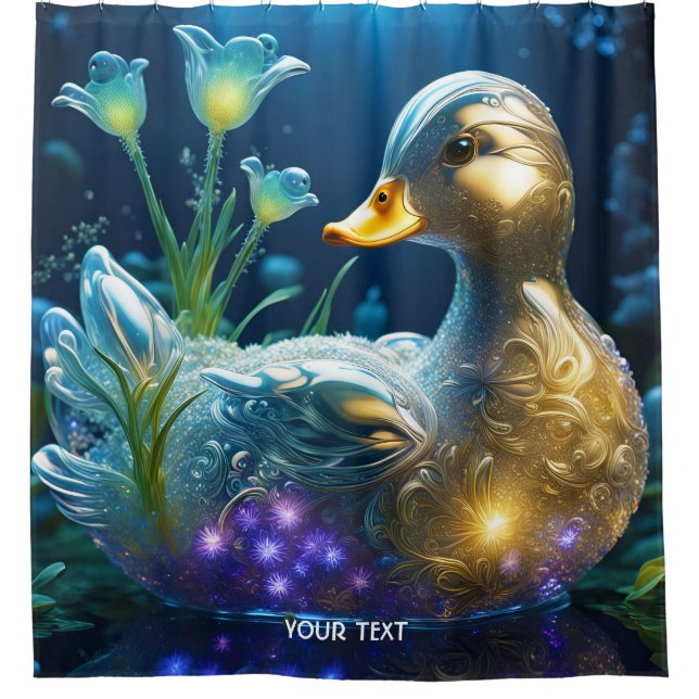 Fantasy Cute Vivid Glass Duck Flowers Shower Curtain (Front)