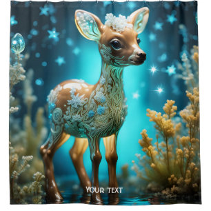 Fantasy Cute Vivid Glass Fawn Winter Shower Curtain