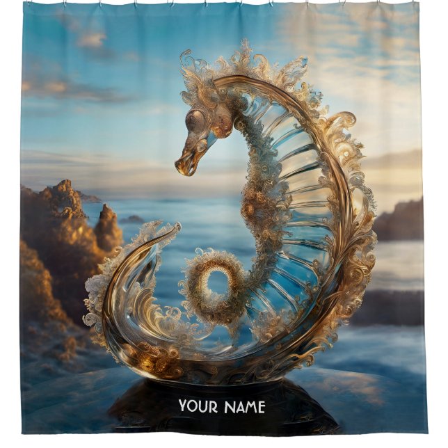 Fantasy Cute Vivid Glass Seahorse Shower Curtain (Front)