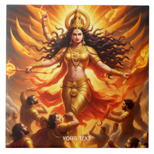 Fantasy Cute Vivid Goddess Durga Battle Ceramic Tile