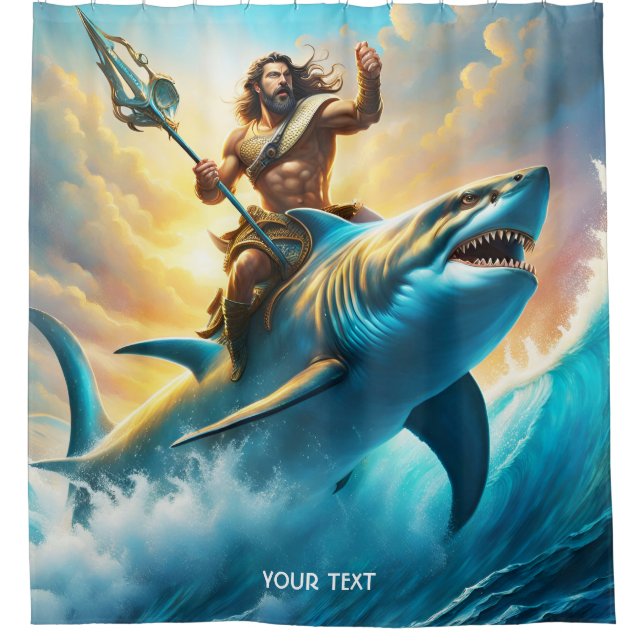 Fantasy Cute Vivid Greek God Shark Shower Curtain (Front)