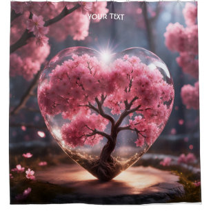 Fantasy Cute Vivid Heart Sakura Glass Shower Curtain