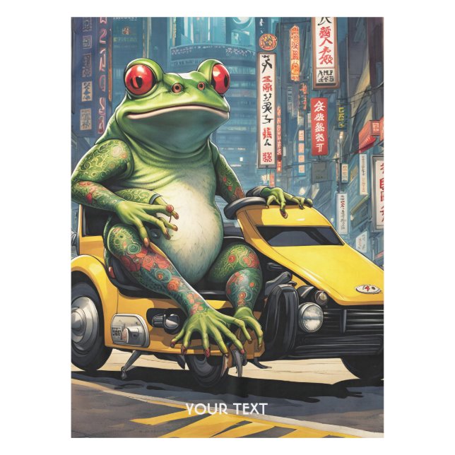 Fantasy Cute Vivid Japanese Frog Tattoo Tablecloth (Front)