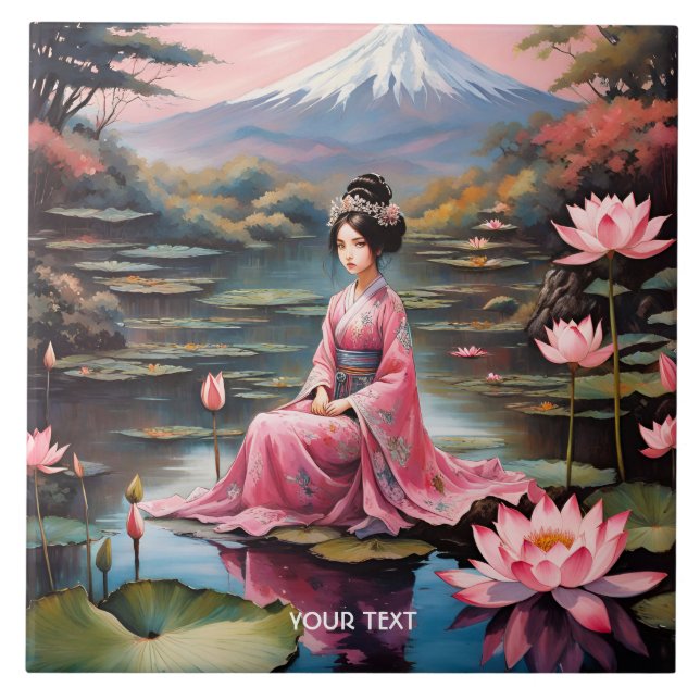 Fantasy Cute Vivid Japanese Girl Lake Ceramic Tile (Front)