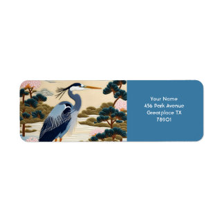 Fantasy Cute Vivid Japanese Heron Blue Return Address Label