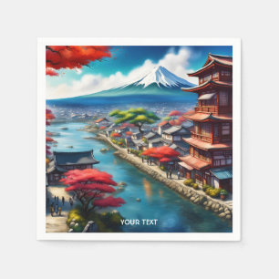 Fantasy Cute Vivid Japanese Seaside Town Napkin