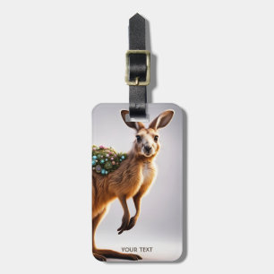 Fantasy Cute Vivid Kangaroo Portrait Flowers Luggage Tag