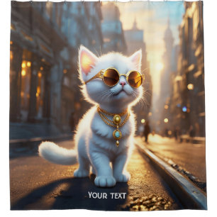 Fantasy Cute Vivid Kitten White Sunglasses Shower Curtain