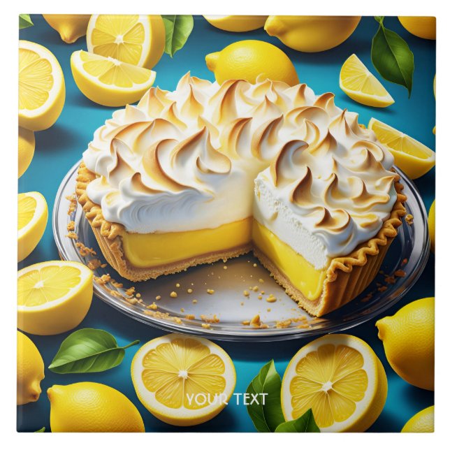 Fantasy Cute Vivid Lemon Meringue Pie Ceramic Tile (Front)