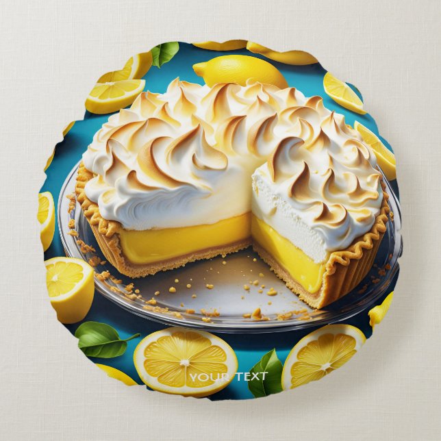 Fantasy Cute Vivid Lemon Meringue Pie Round Cushion (Front)