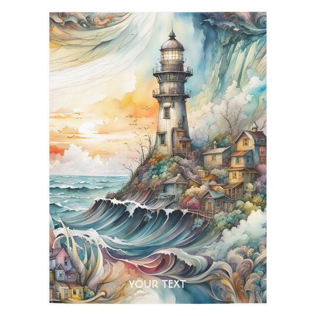 Fantasy Cute Vivid Lighthouse Cartoon Storm Tablecloth (Front)
