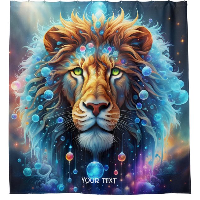 Fantasy Cute Vivid Lion Space Bubbles Shower Curtain (Front)