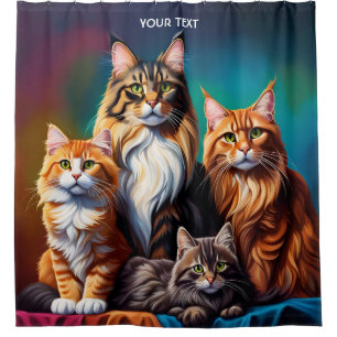 Fantasy Cute Vivid Maine Coon Family Shower Curtain