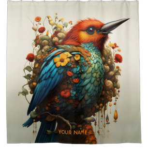 Fantasy Cute Vivid Majestic Bird Flowers Shower Curtain