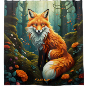 Fantasy Cute Vivid Majestic Fox Flowers Shower Curtain