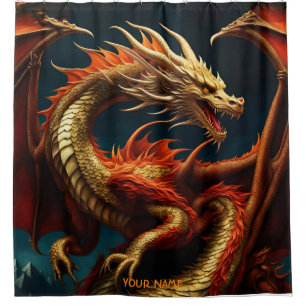Fantasy Cute Vivid Majestic Great Dragon Shower Curtain