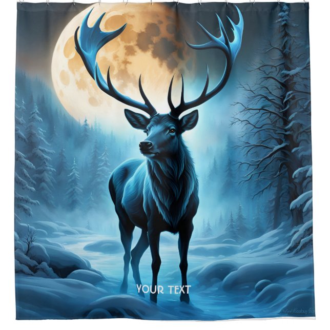 Fantasy Cute Vivid Moon Night Deer Shower Curtain (Front)