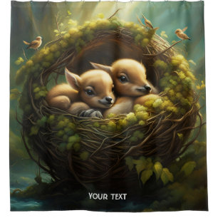 Fantasy Cute Vivid Nest Baby Fawns Shower Curtain